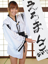 Find-Best-Babes.com presents: Turned on Yuuno Hoshi shows new ways to do calligraphy on the table