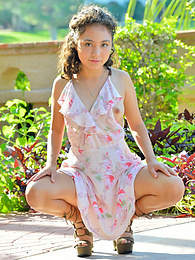 Find-Best-Babes.com presents: Stunning brunette young Isabel shows tiny tits and spreads her legs outdoor