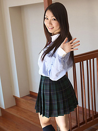 Find-Best-Babes.com presents: Asian schoolgirl Tomoyo Hoshino strips to stockings and poses outdoors